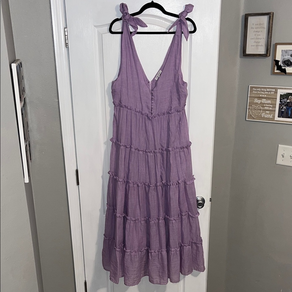 Free the Roses Lavender Tie-Shoulder Tiered Maxi Dress